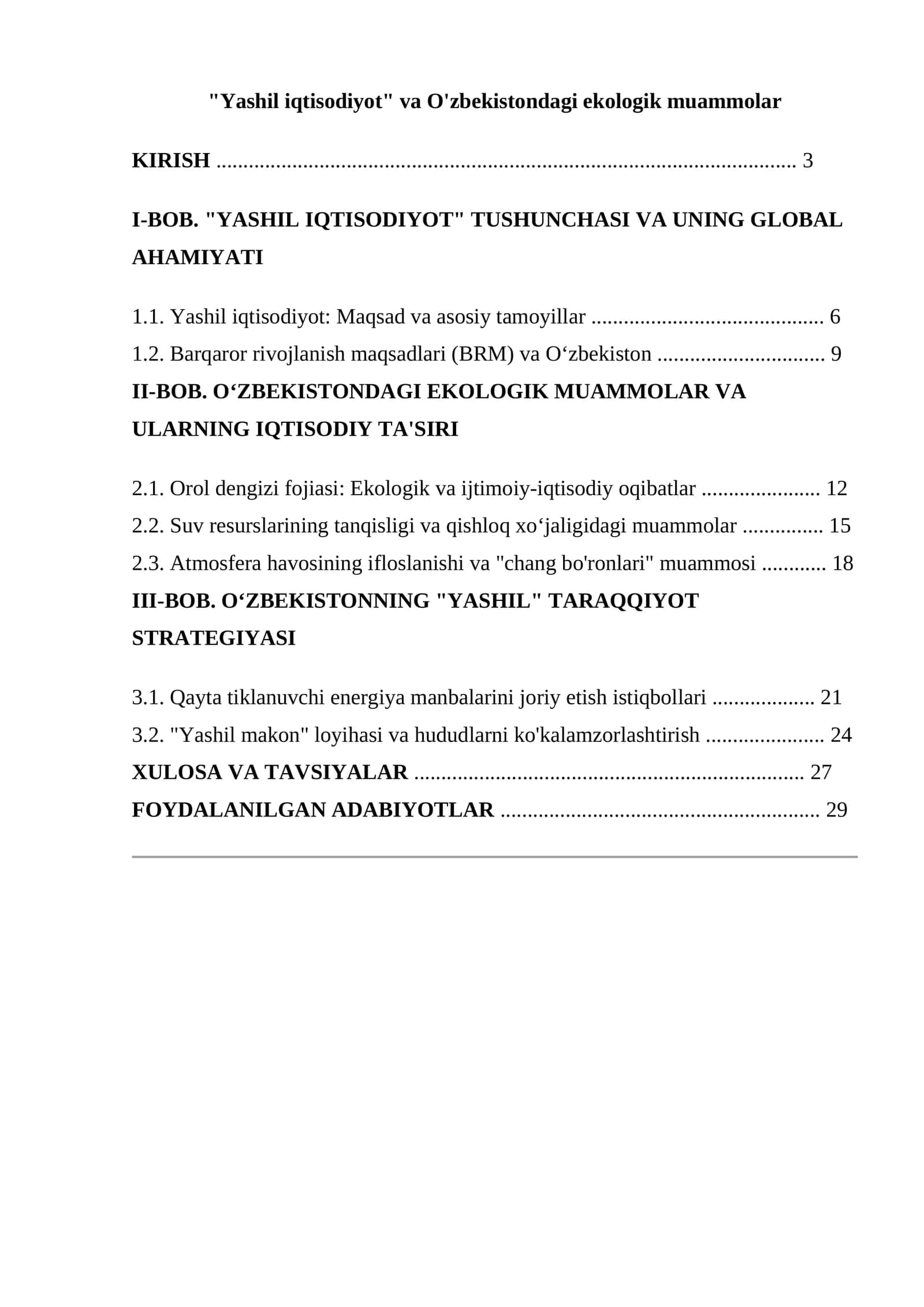 "Yashil iqtisodiyot" va O'zbekistondagi ekologik muammolar 1