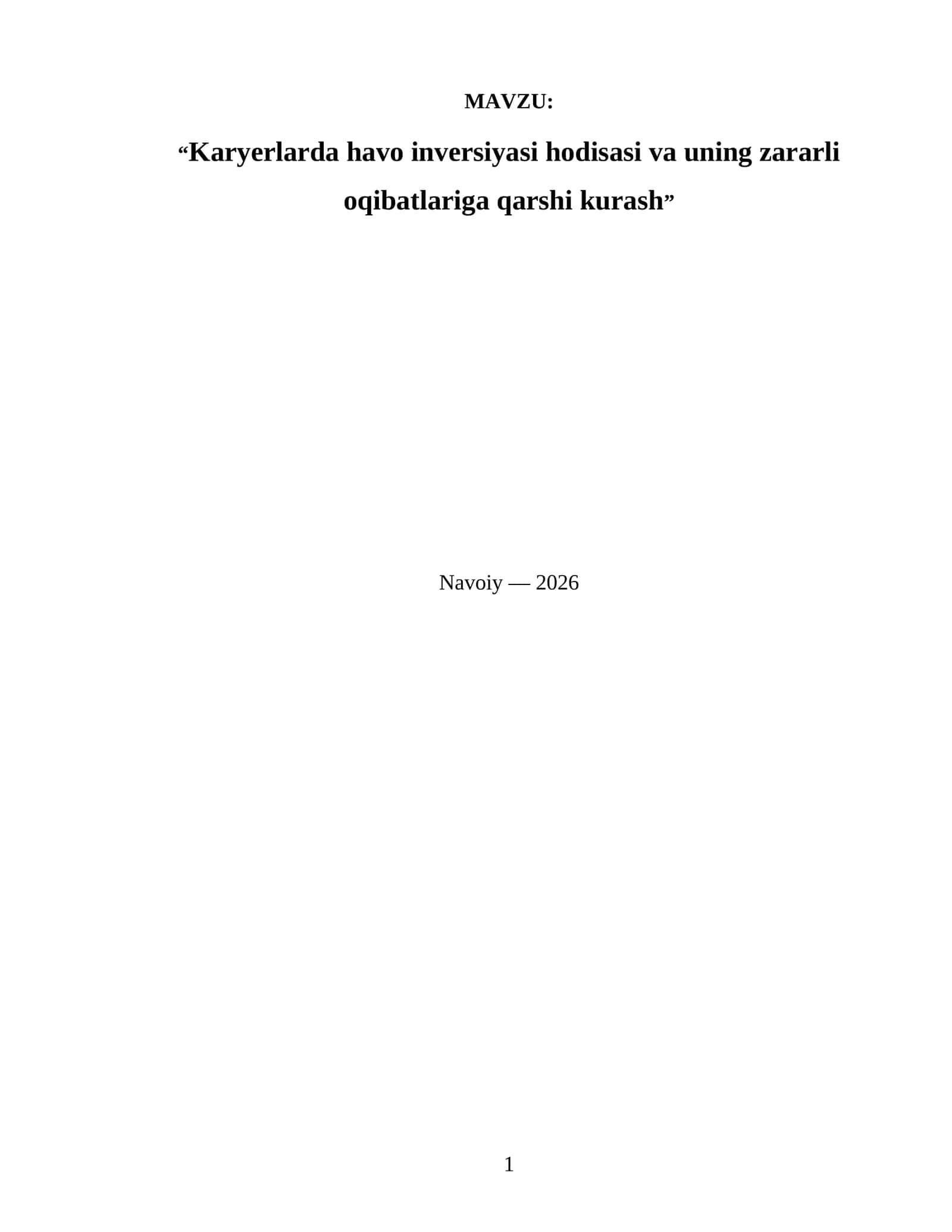 Karyerlarda havo inversiyasi hodisasi va uning zararli oqibatlariga qarshi kurash 1