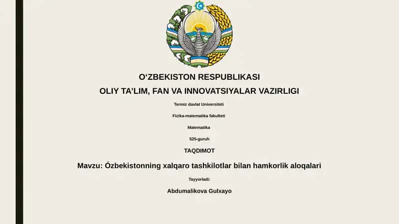 Ózbekistonning xalqaro tashkilotlar bilan hamkorlik aloqalari 1