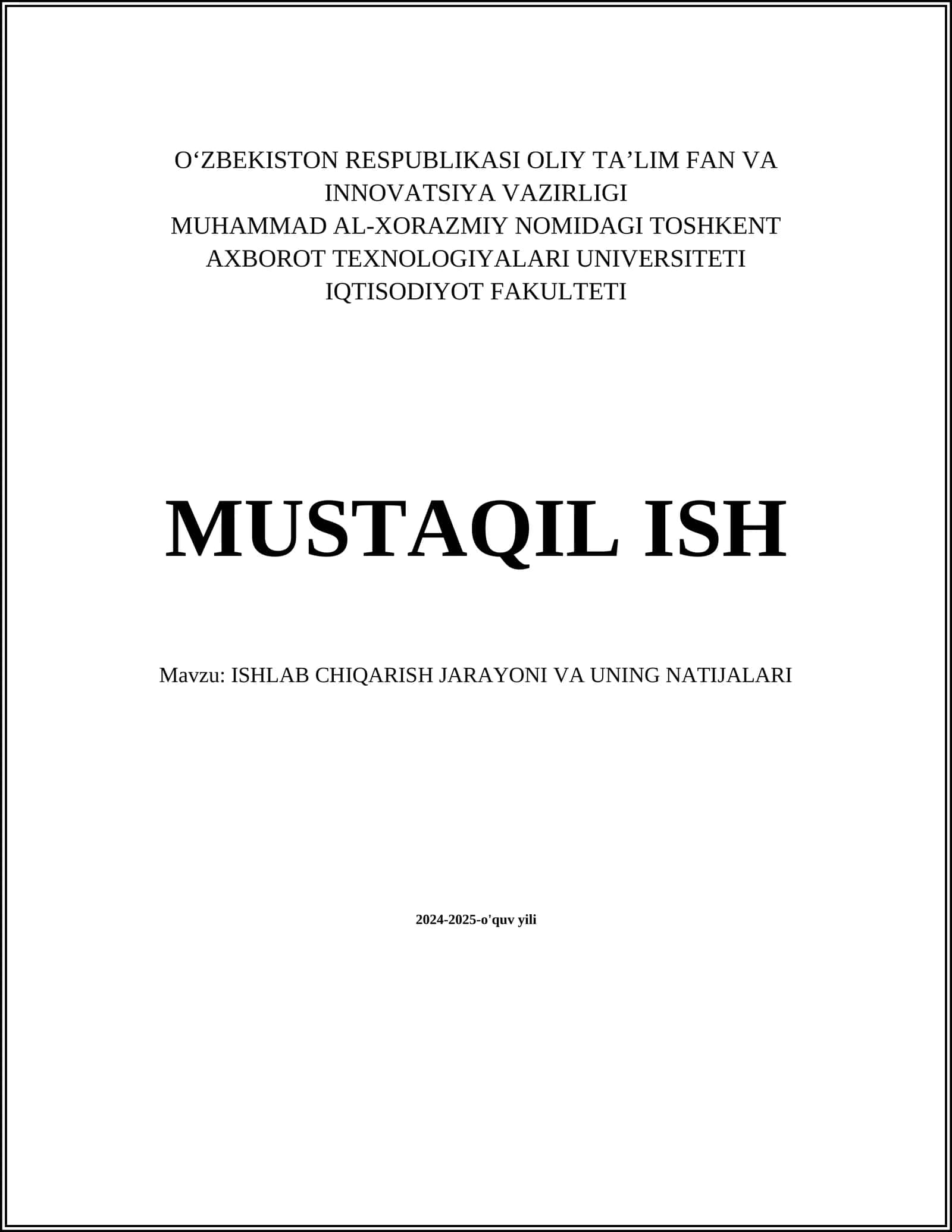 ISHLAB CHIQARISH JARAYONI VA UNING NATIJALARI 1