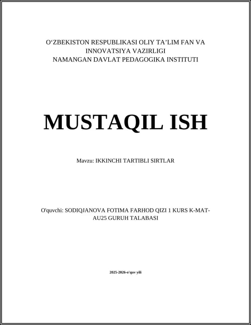Ikkinchi tartibli sirtlar 1