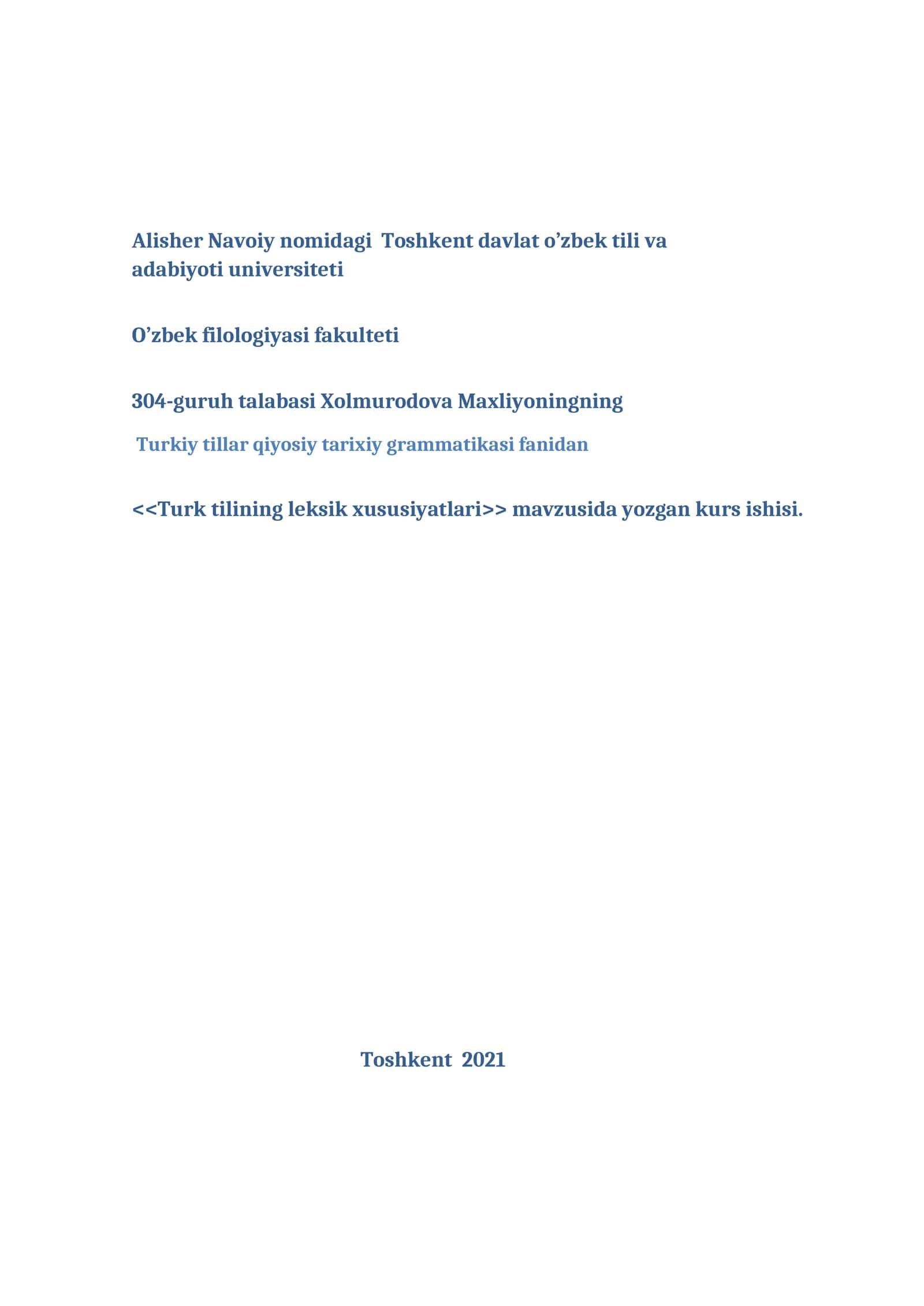 Turk tilining leksik xususiyatlari 1