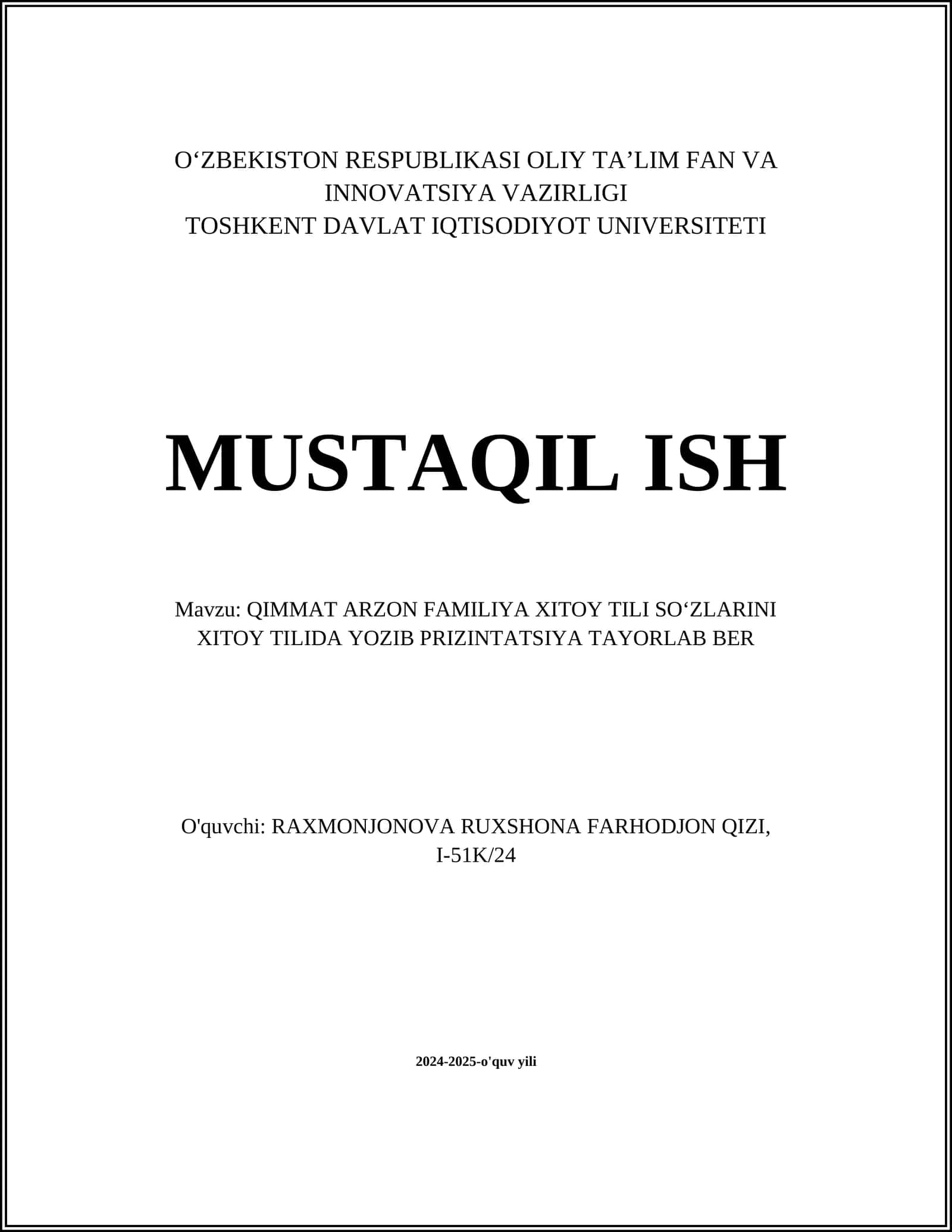 QIMMAT ARZON FAMILIYA XITOY TILI SOʻZLARINI XITOY TILIDA YOZIB PRIZINTATSIYA TAYORLAB BER 1