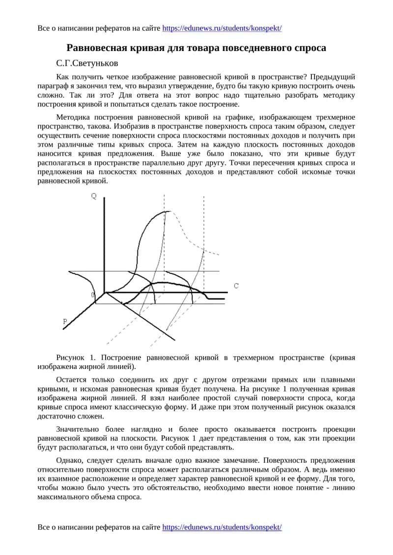 Равновесная кривая для товара повседневного спроса 1