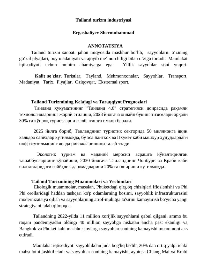 Tailand turizm industriyasi 1