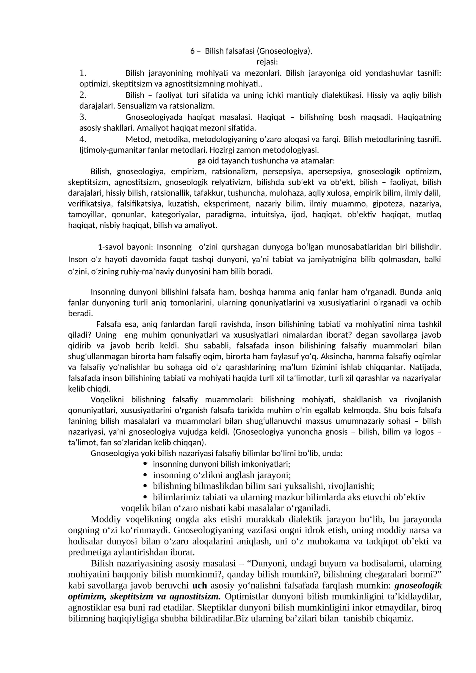 Bilish falsafasi (Gnoseologiya) 1