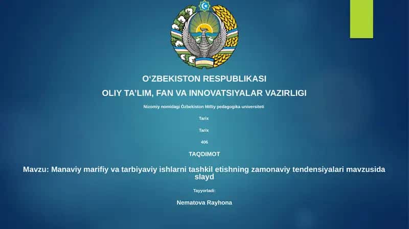 Manaviy marifiy va tarbiyaviy ishlarni tashkil etishning zamonaviy tendensiyalari 1