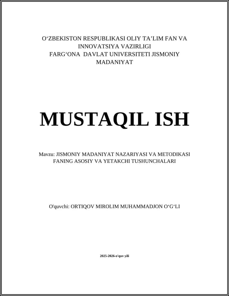 JISMONIY MADANIYAT NAZARIYASI VA METODIKASI FANING ASOSIY VA YETAKCHI TUSHUNCHALARI 1