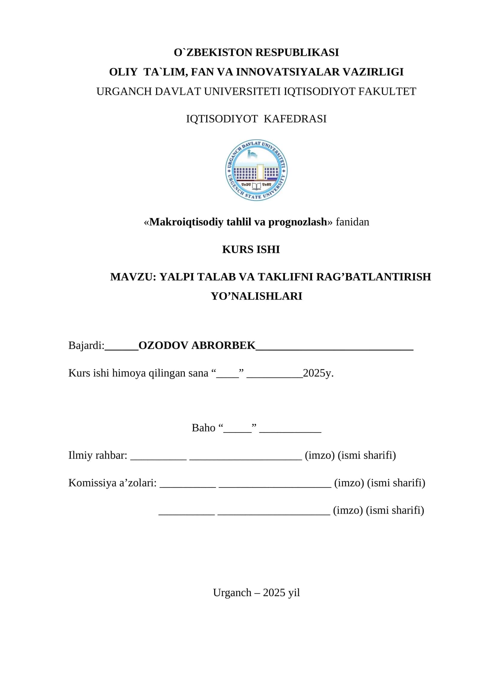 yalpi talab taklif 1