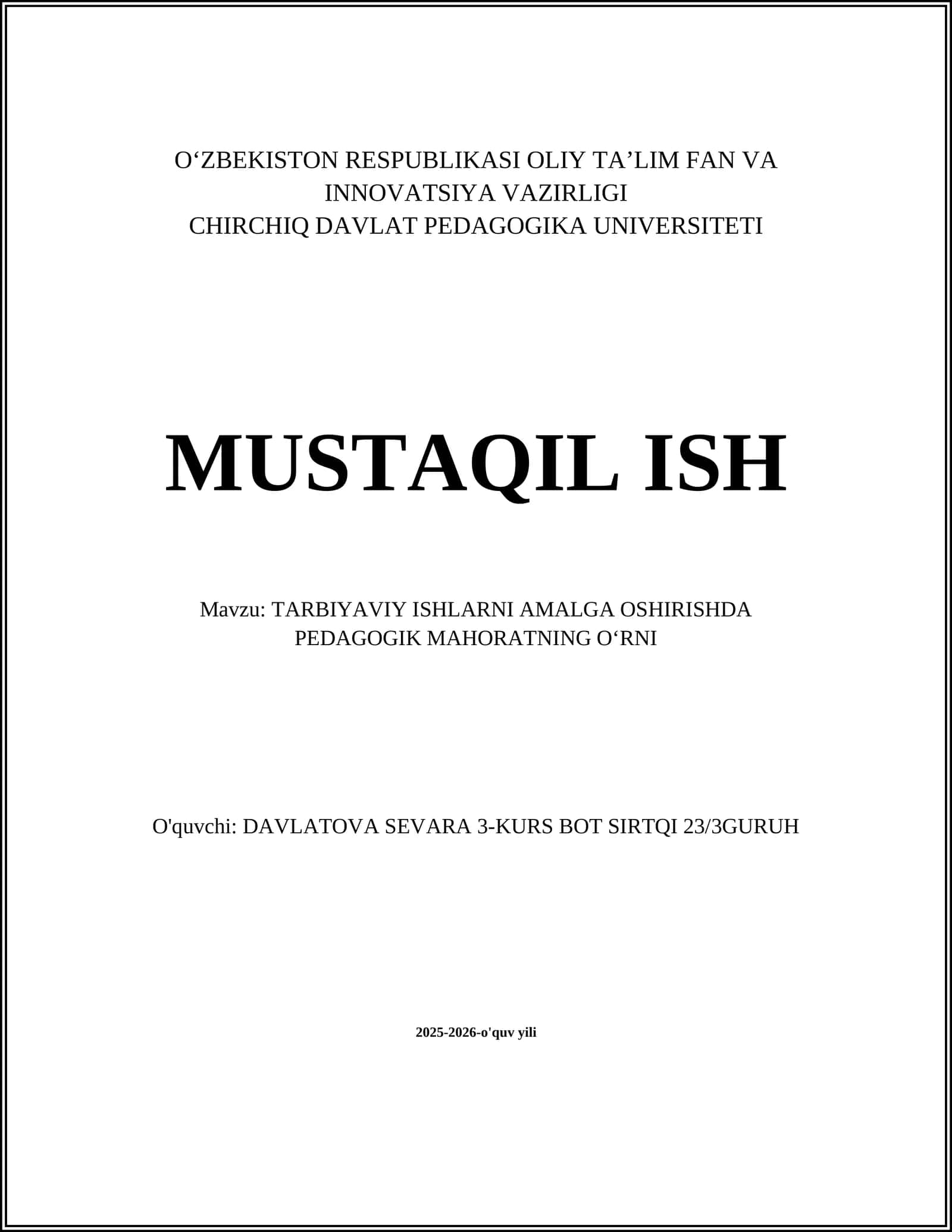 TARBIYAVIY ISHLARNI AMALGA OSHIRISHDA PEDAGOGIK MAHORATNING OʻRNI 1