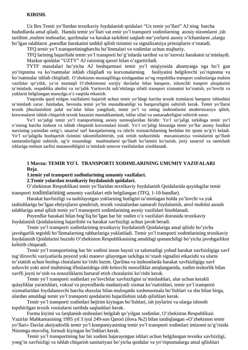 Uz Res Temir yo’llardan texnikaviy foydalanish qoidalari 1