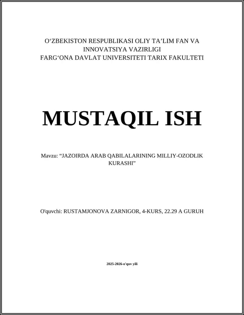 "JAZOIRDA ARAB QABILALARINING MILLIY-OZODLIK KURASHI" 1