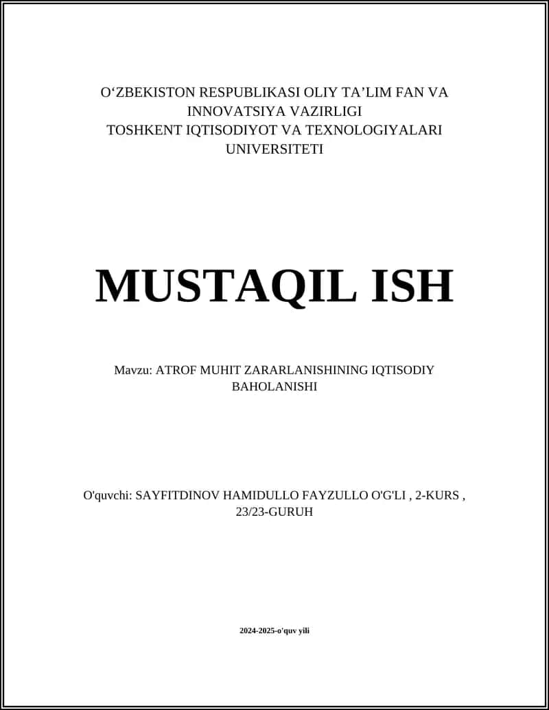 ATROF MUHIT ZARARLANISHINING IQTISODIY BAHOLANISHI 1
