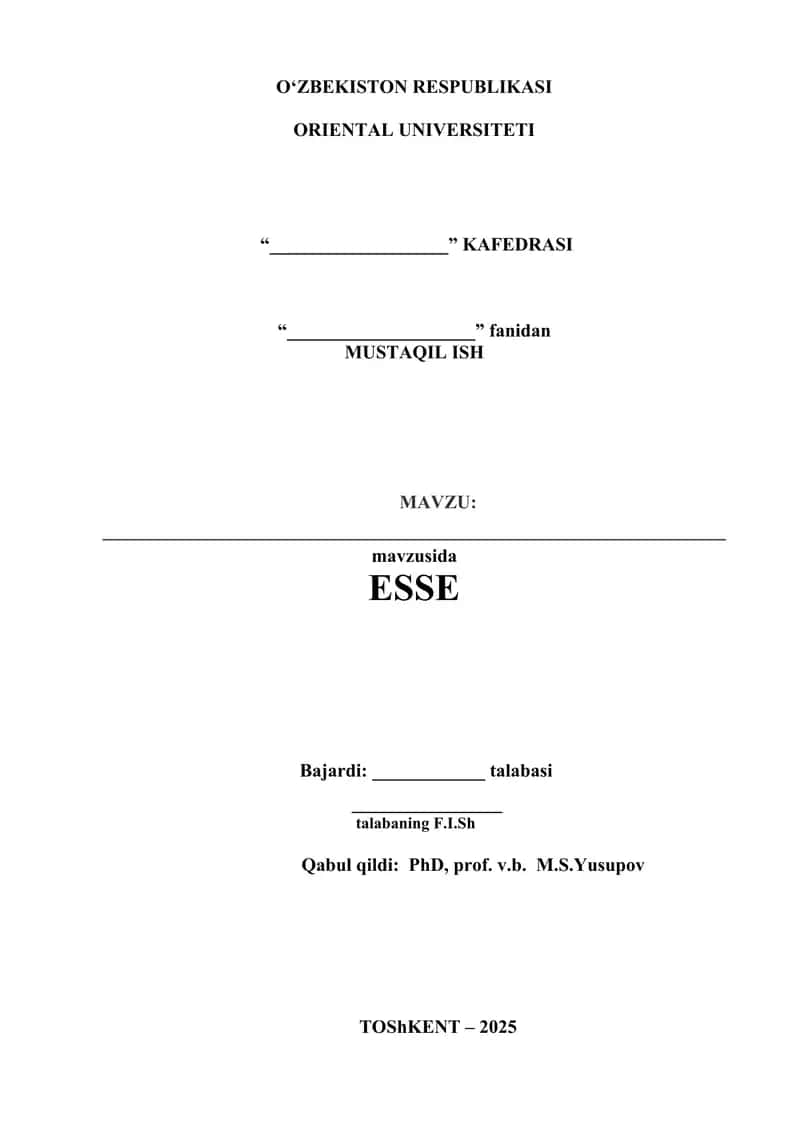 Tadbirkorlik va tanlov erkinligi bozor iqtisodiyotining asosiy tamoyillaridan biri sifatida. ESSAY 1