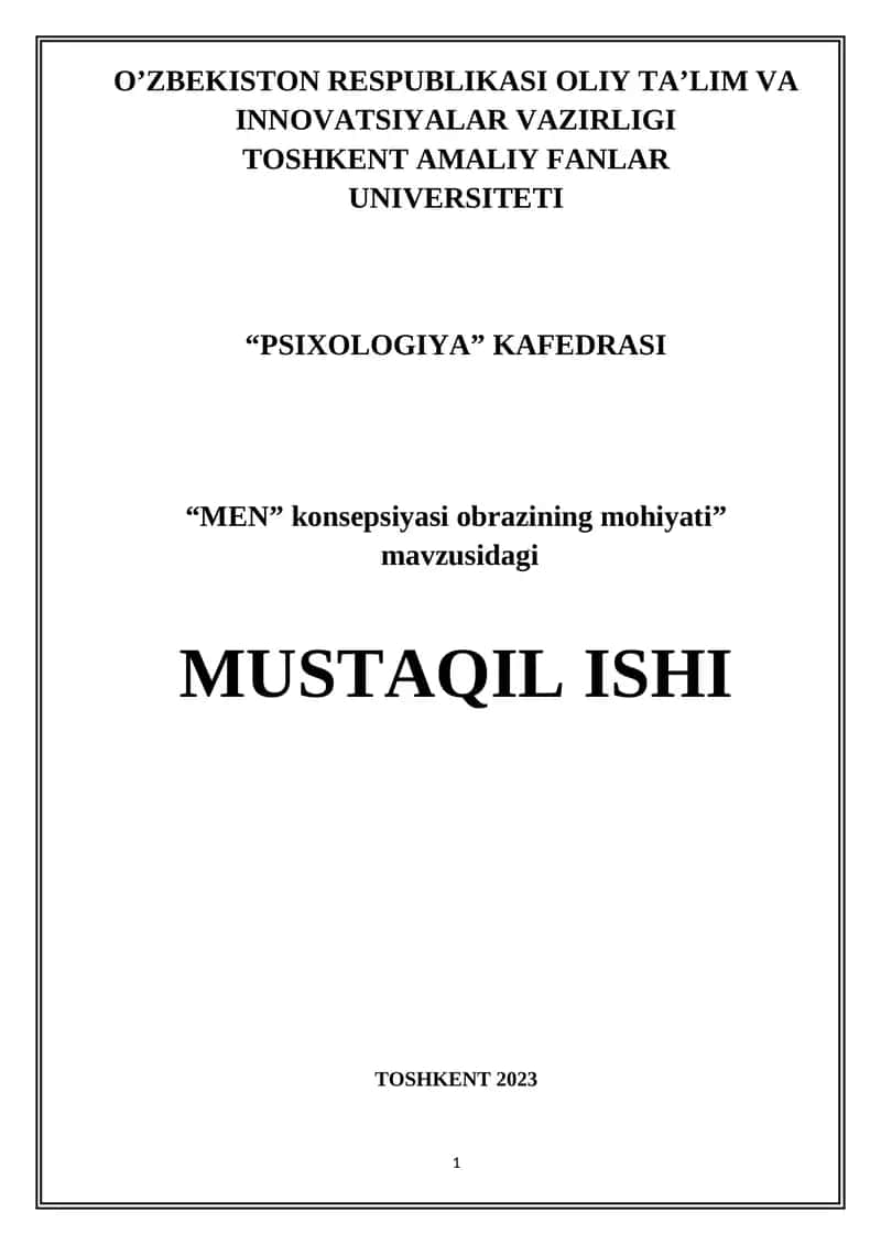 “MEN” konsepsiyasi obrazining mohiyati”  mavzusidagi 1