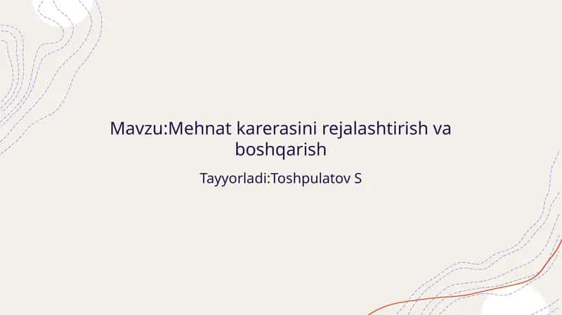 Mehnatkarerasini rejalashtirish va boshqarish 1