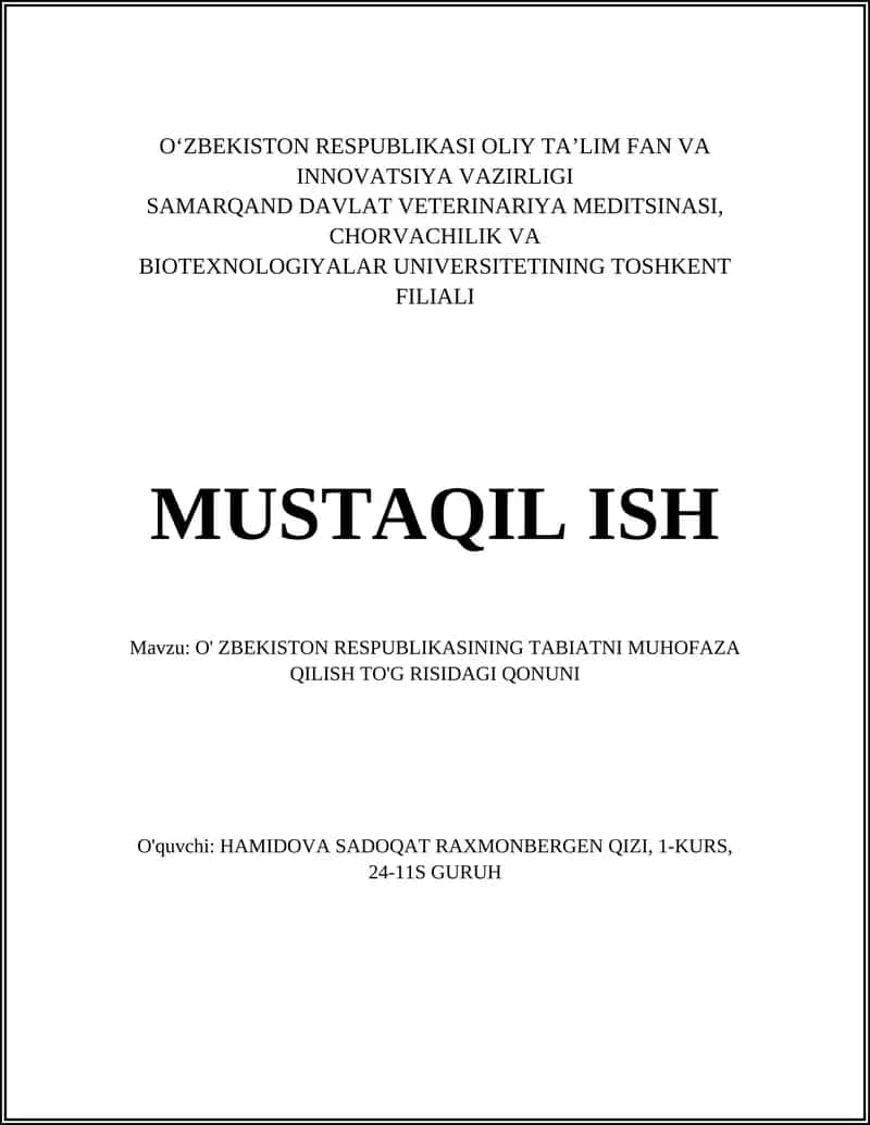 O'ZBEKISTON RESPUBLIKASINING TABIATNI MUHOFAZA QILISH TO'G'RISIDAGI QONUNI 1