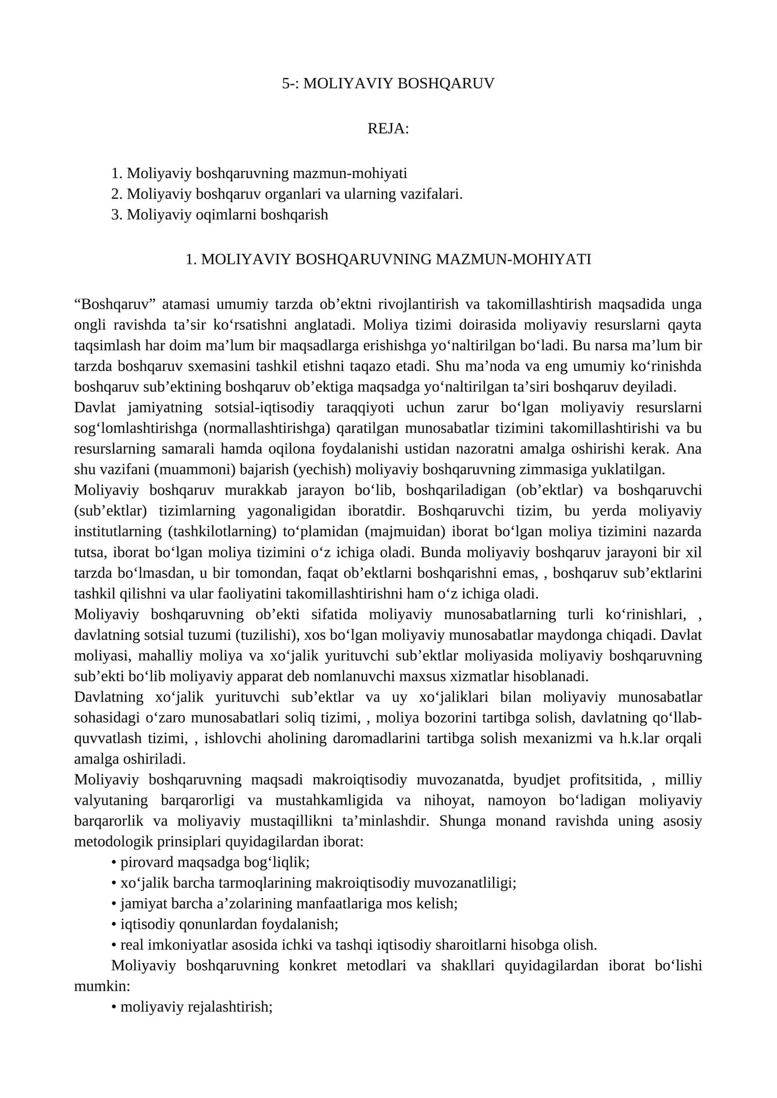 Moliyaviy Boshqaruv 1