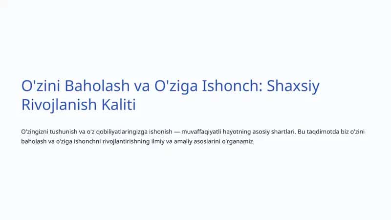 O'zini Baholash va O'ziga Ishonch: Shaxsiy Rivojlanish Kaliti 1