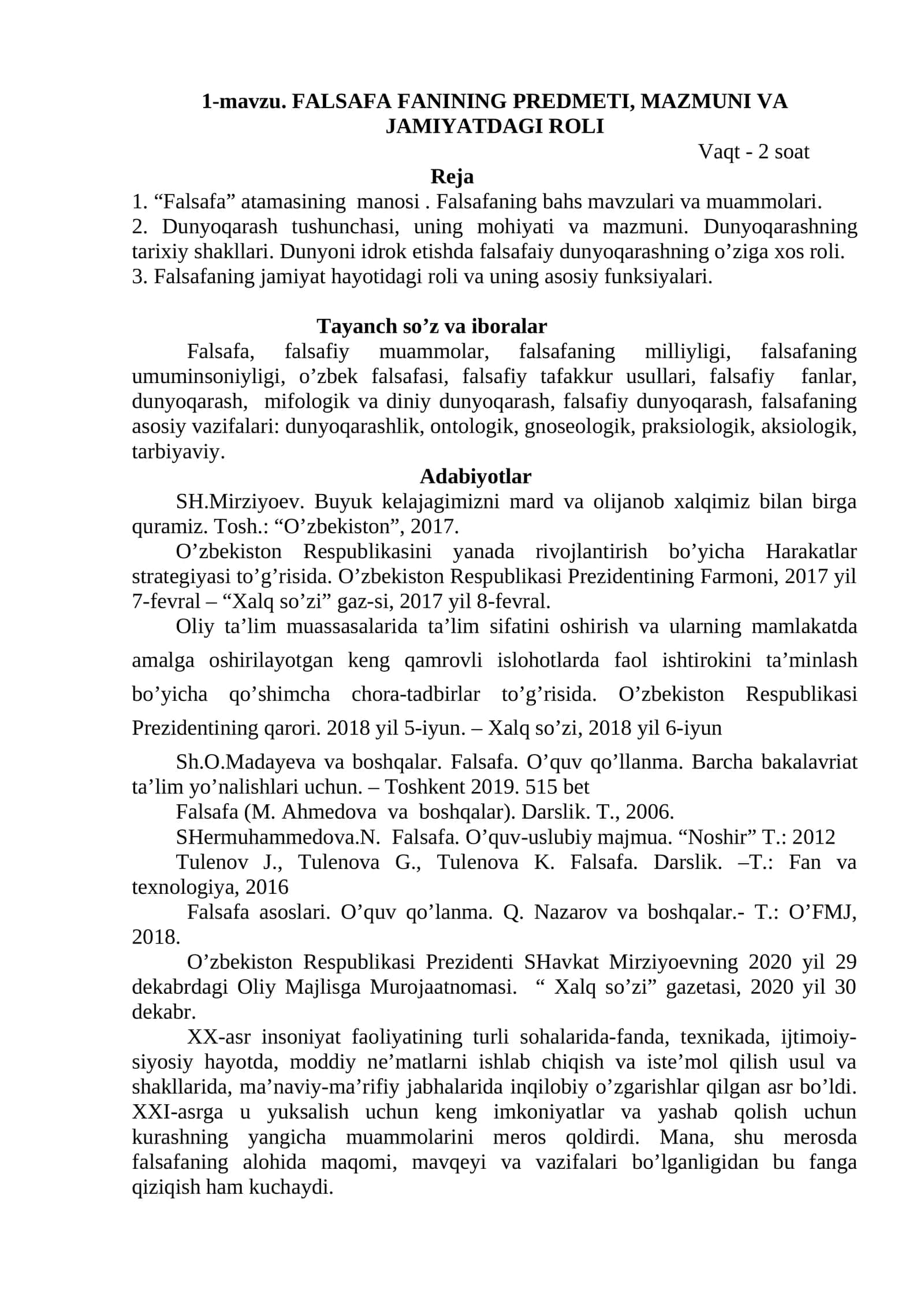 FALSAFA FANINING PREDMETI, MAZMUNI VA JAMIYATDAGI ROLI 1