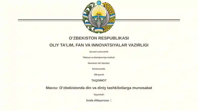 O'zbekistonda din va diniy tashkilotlarga munosabat