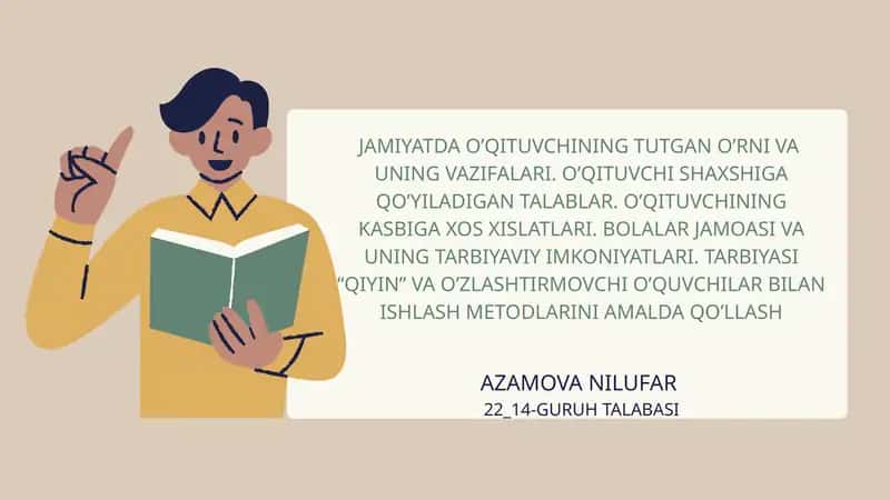 Mustaqil taʼlim. Jamiyatda o'qituvchining roli. 1
