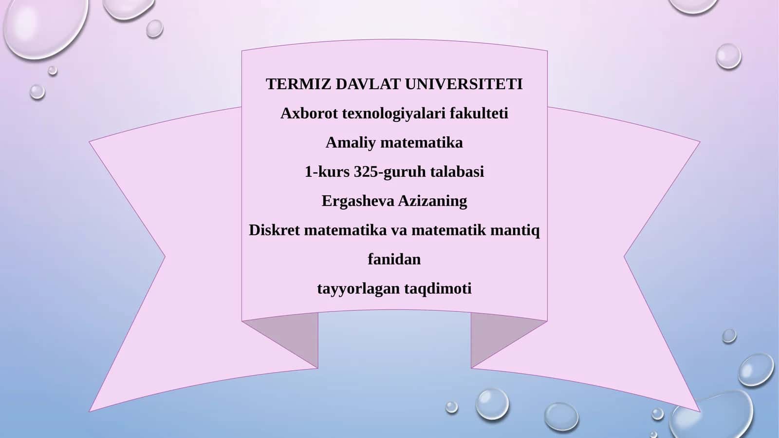 Diskret matematika va matematik mantiq fanidan tayyorlagan taqdimoti 1