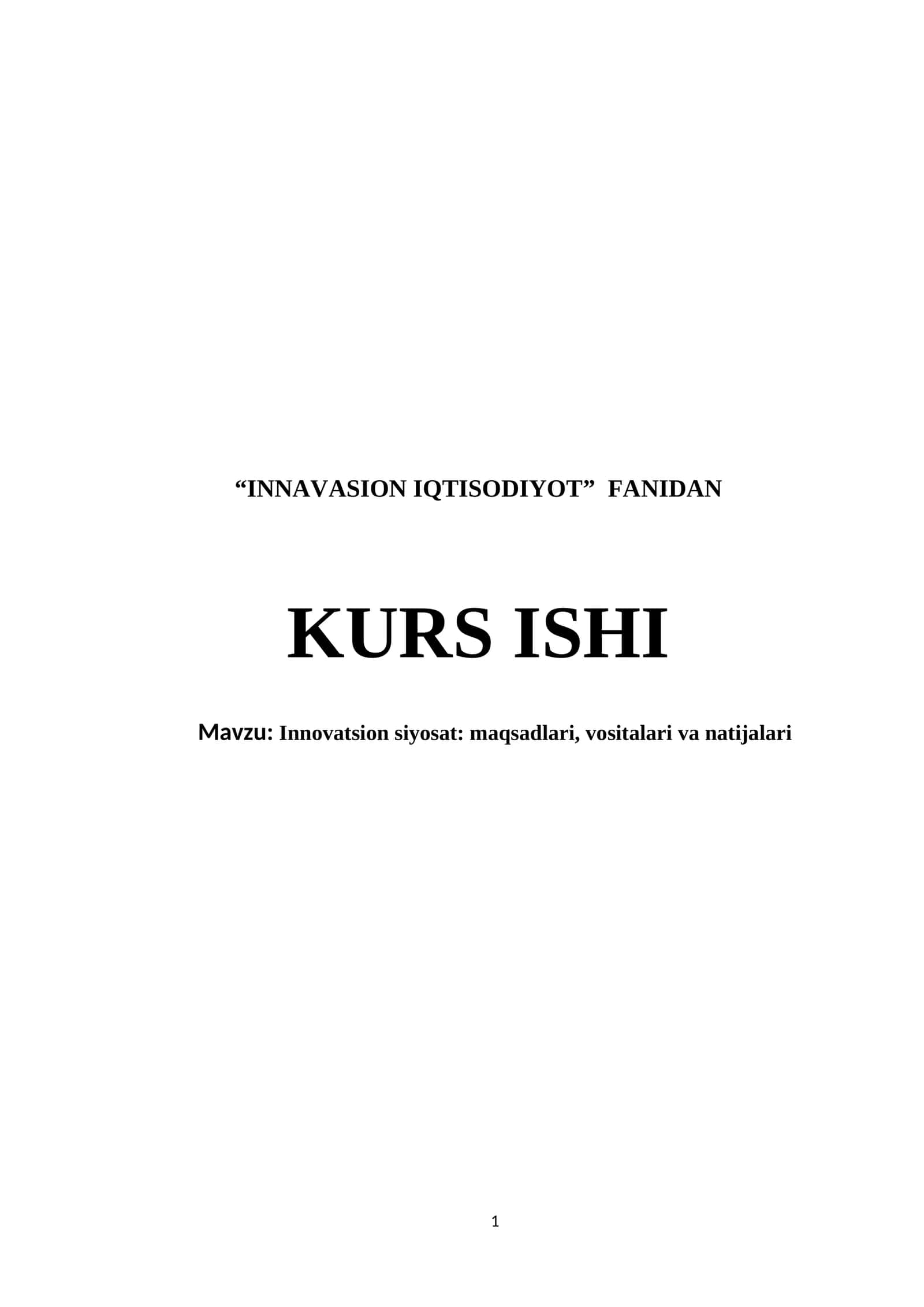 INNOVATION ECONOMICS 1