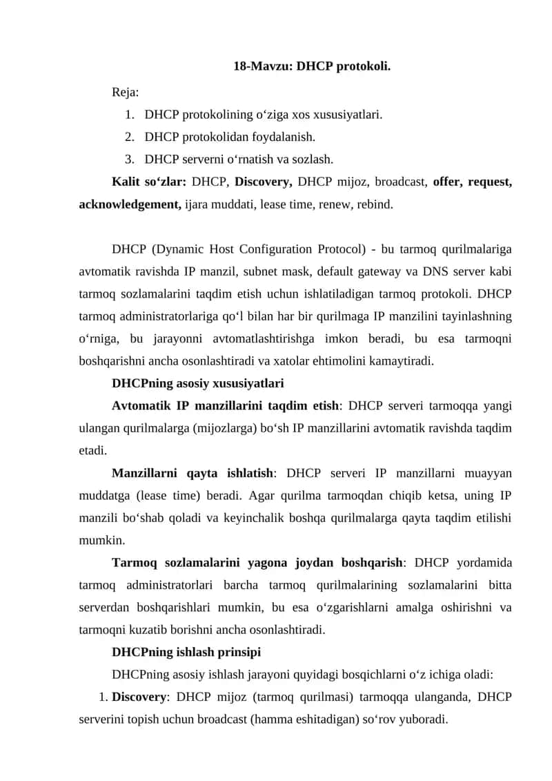 DHCP protokoli 1
