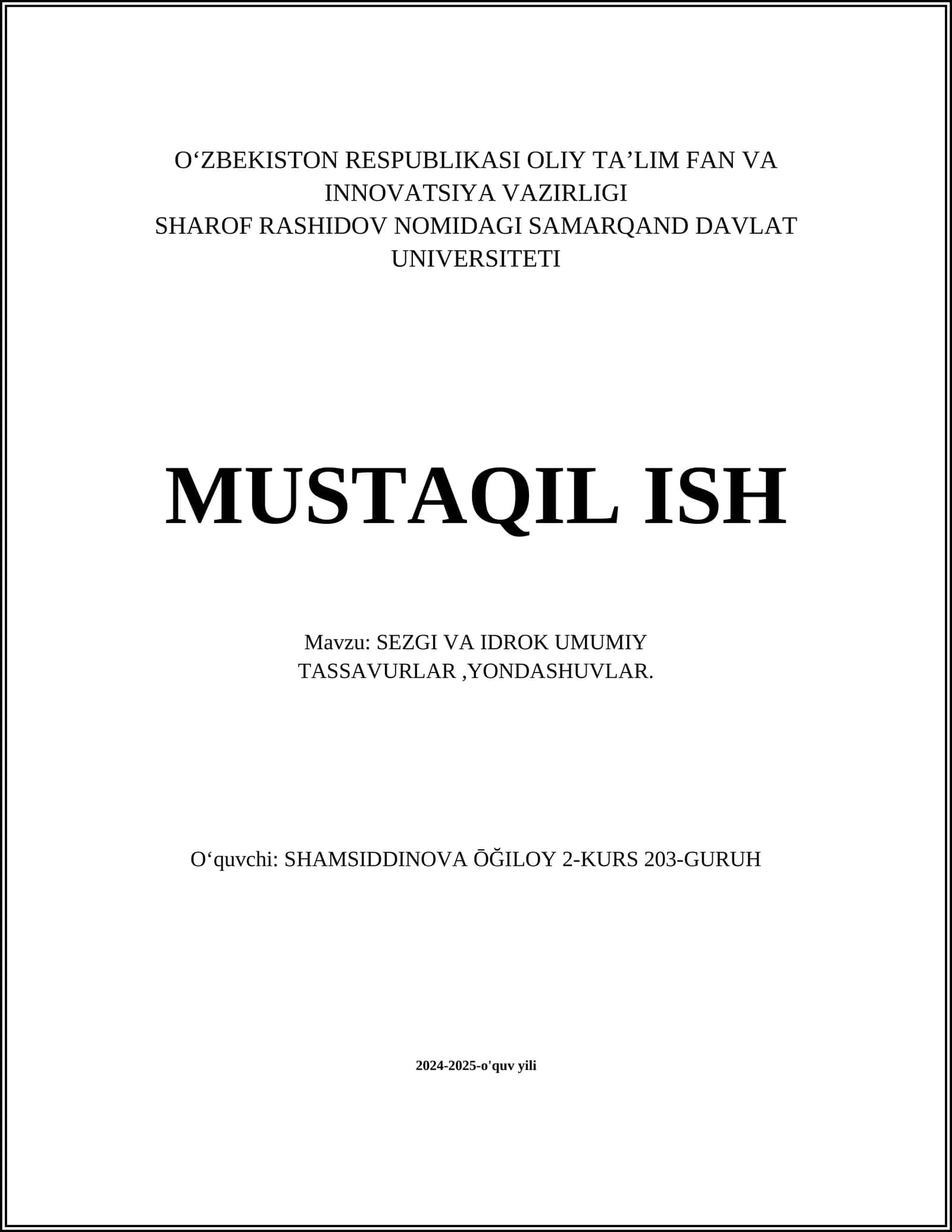 SEZGI VA IDROK UMUMIY TASSAVURLAR,YONDASHUVLAR 1