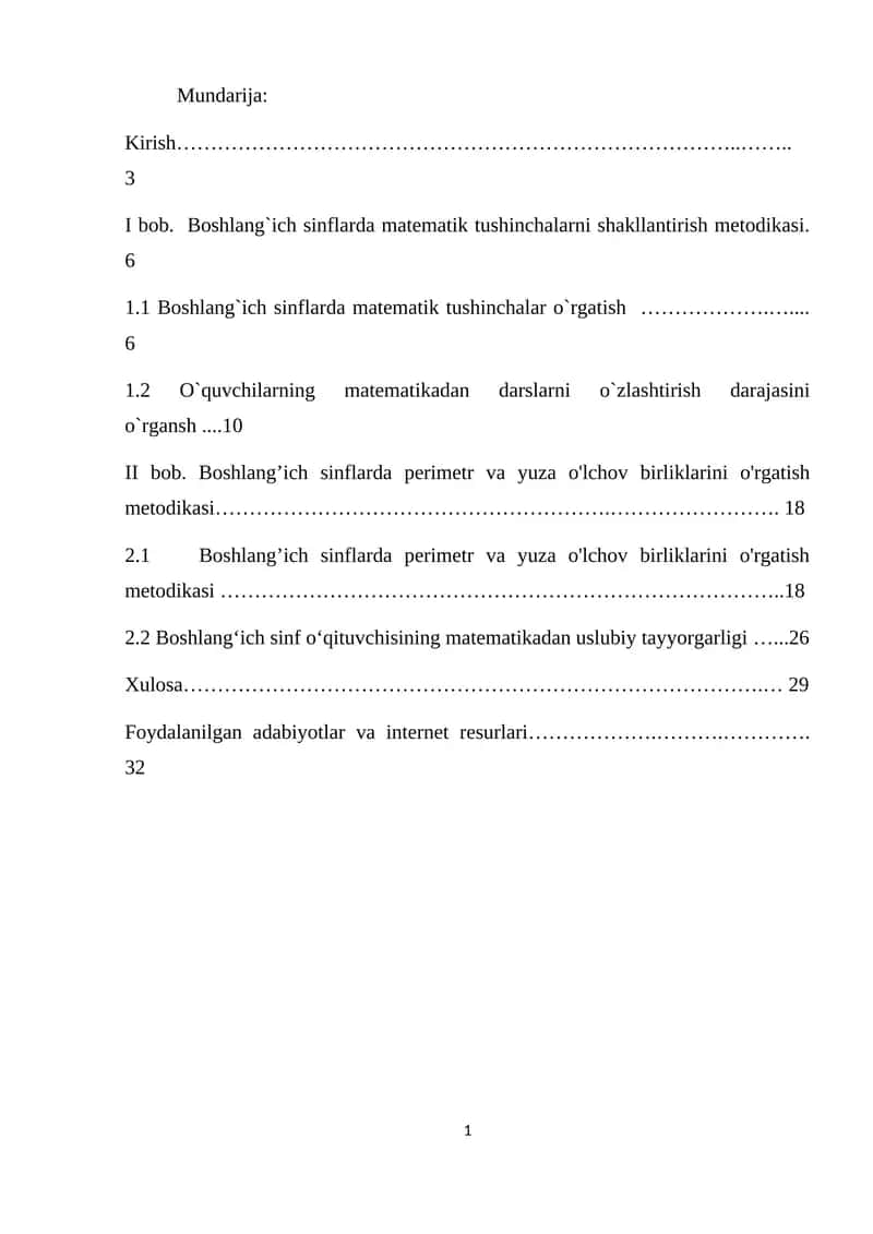 Boshlang'ich sinflarda matematik tushinchalarni shakllantirish metodikasi 1