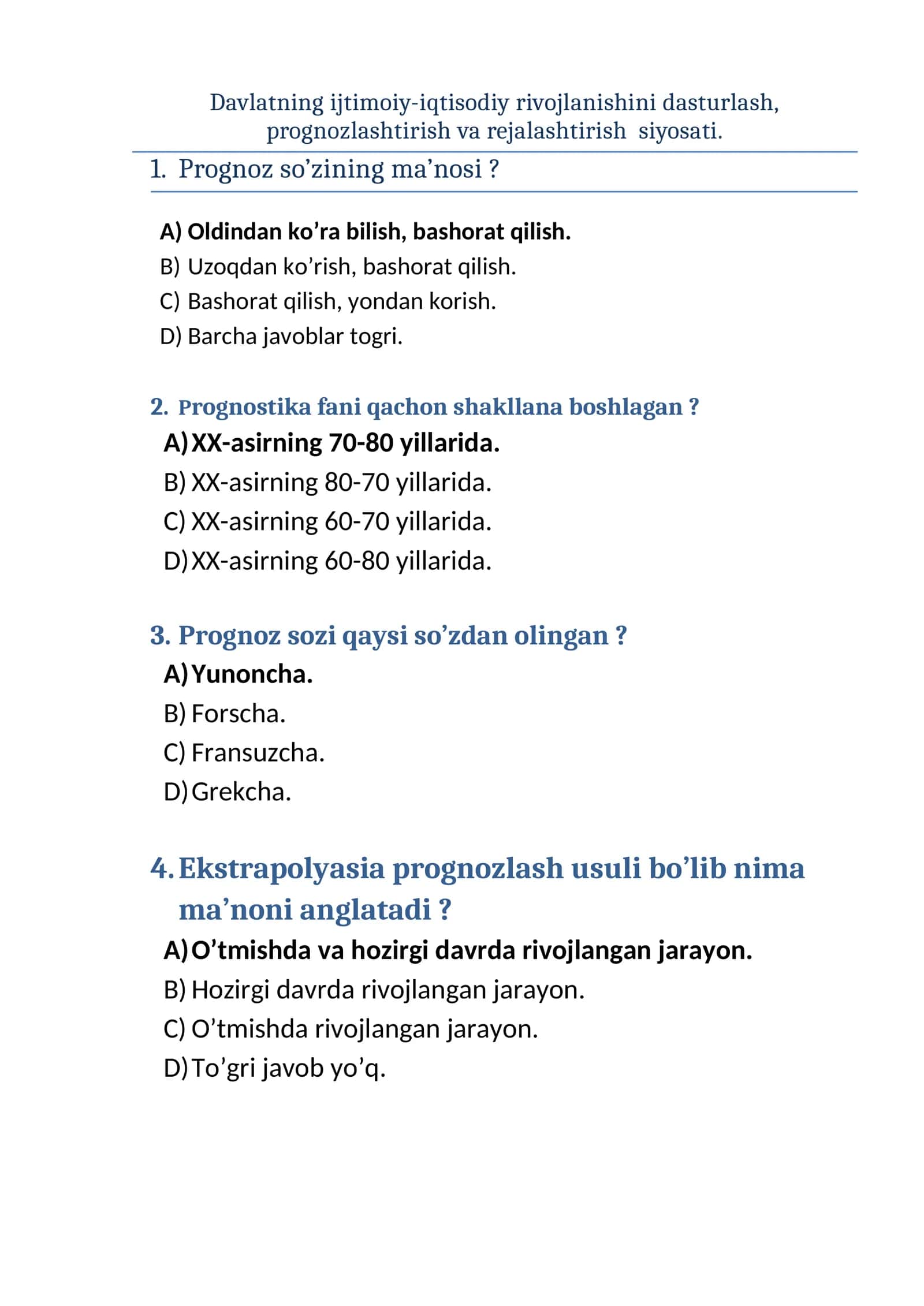 Davlatning ijtimoiy-iqtisodiy rivojlanishini dasturlash, prognozlashtirish va rejalashtirish siyosati 1
