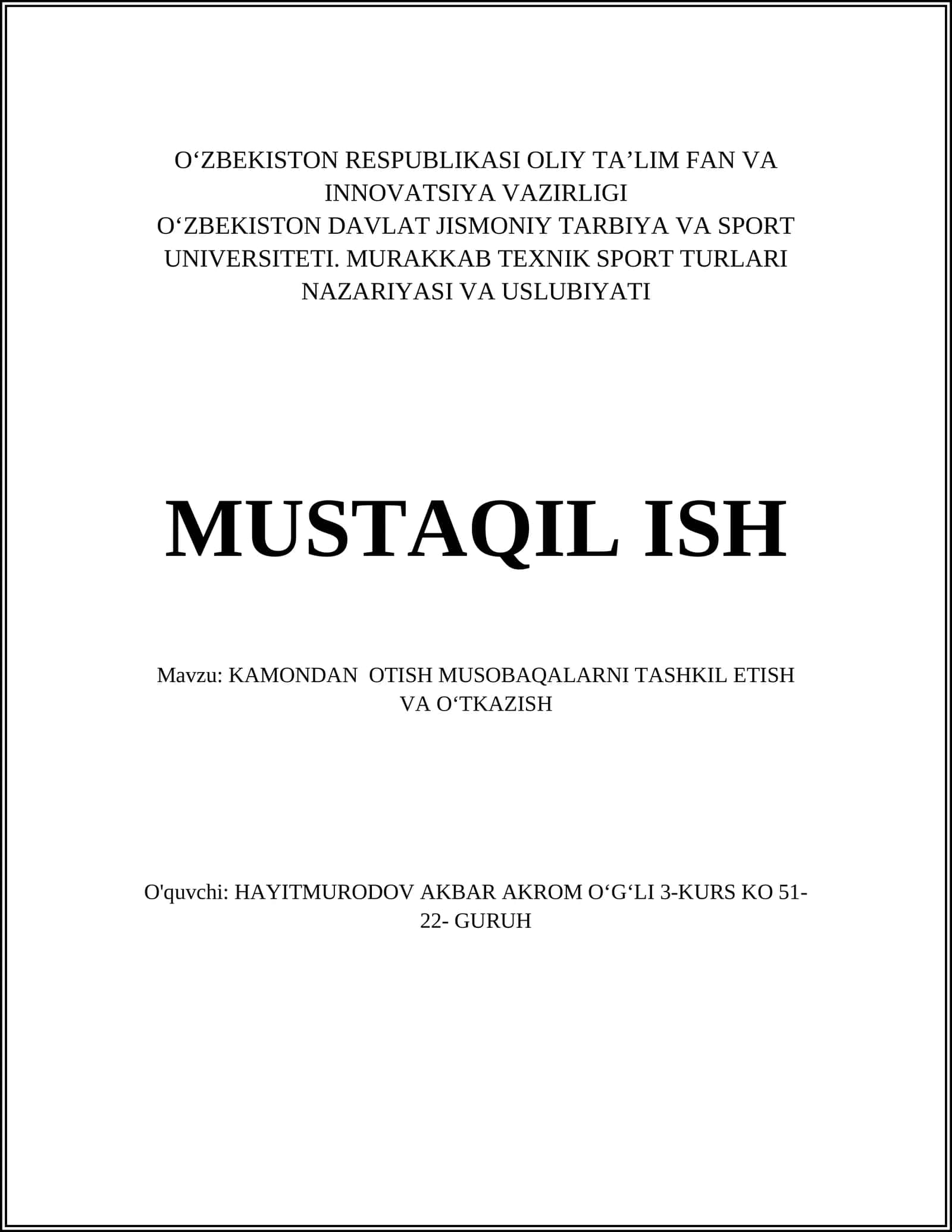 KAMONDAN OTISH MUSOBAQALARNI TASHKIL ETISH VA OʻTKAZISH 1