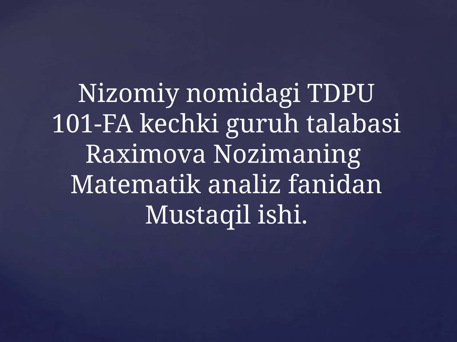 Nizomiynomidagi TDPU101-F 1