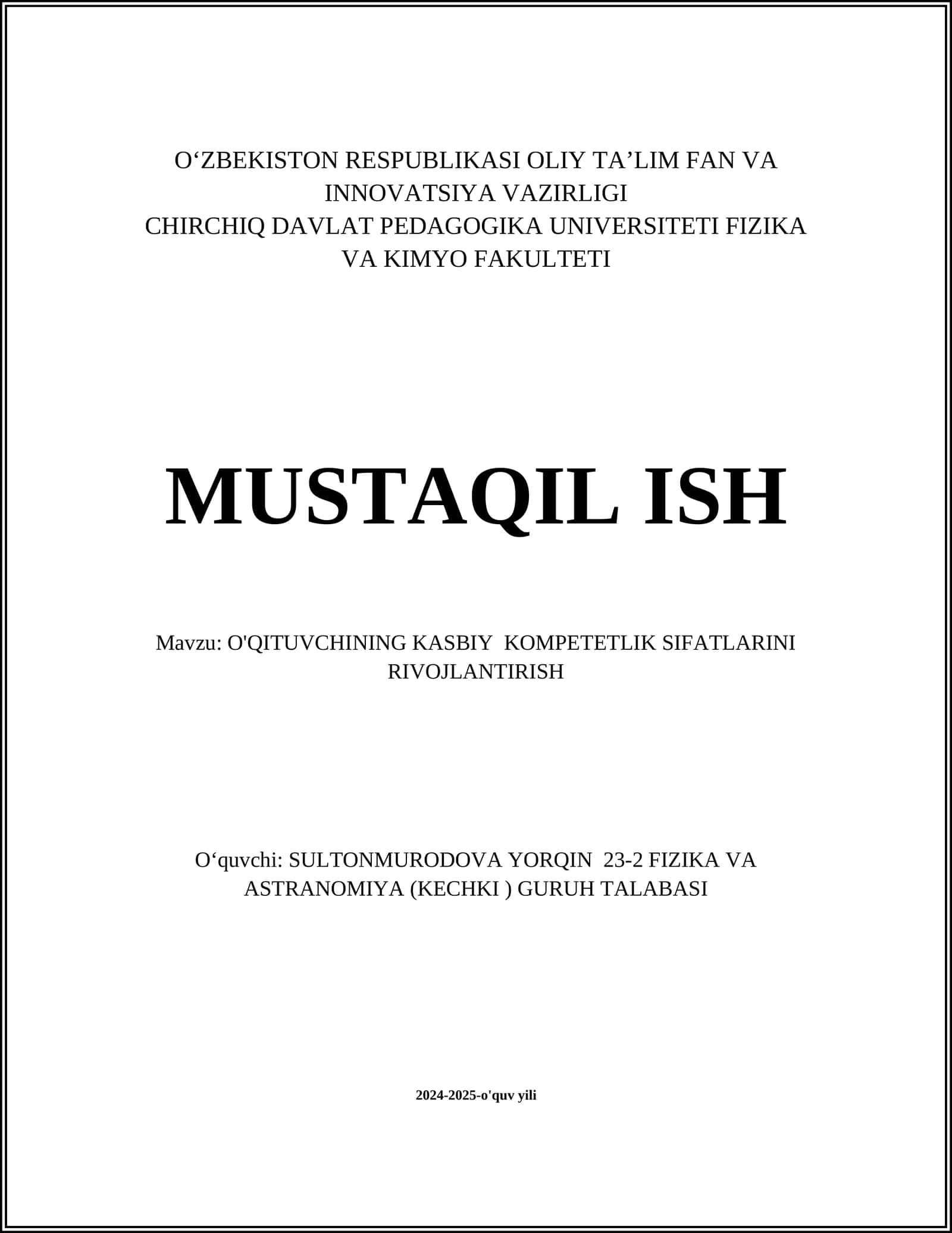 O'QITUVCHINING KASBIY KOMPETETLIK SIFATLARINI RIVOJLANTIRISH 1