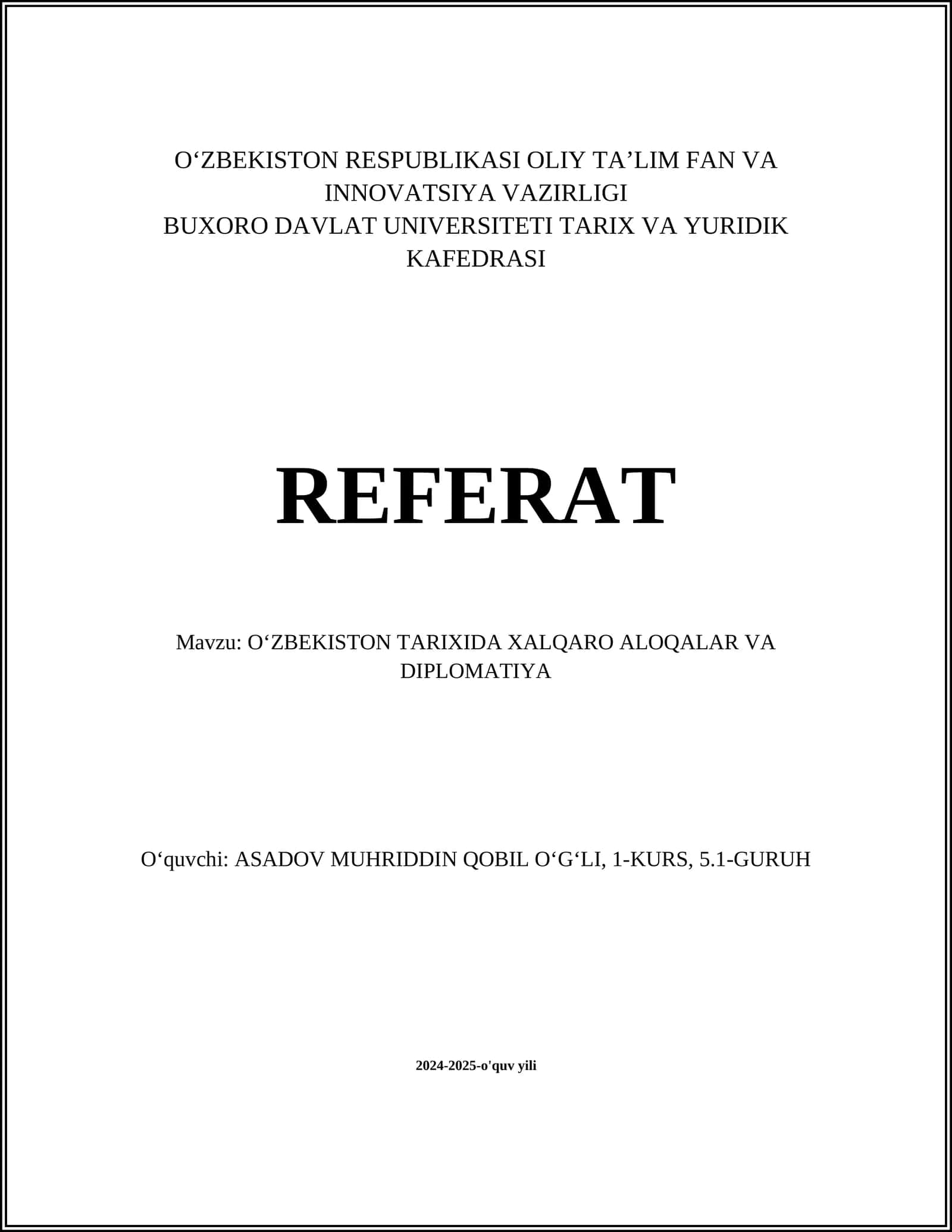 O‘ZBEKISTON TARIXIDA XALQARO ALOQALAR VA DIPLOMATIYA 1