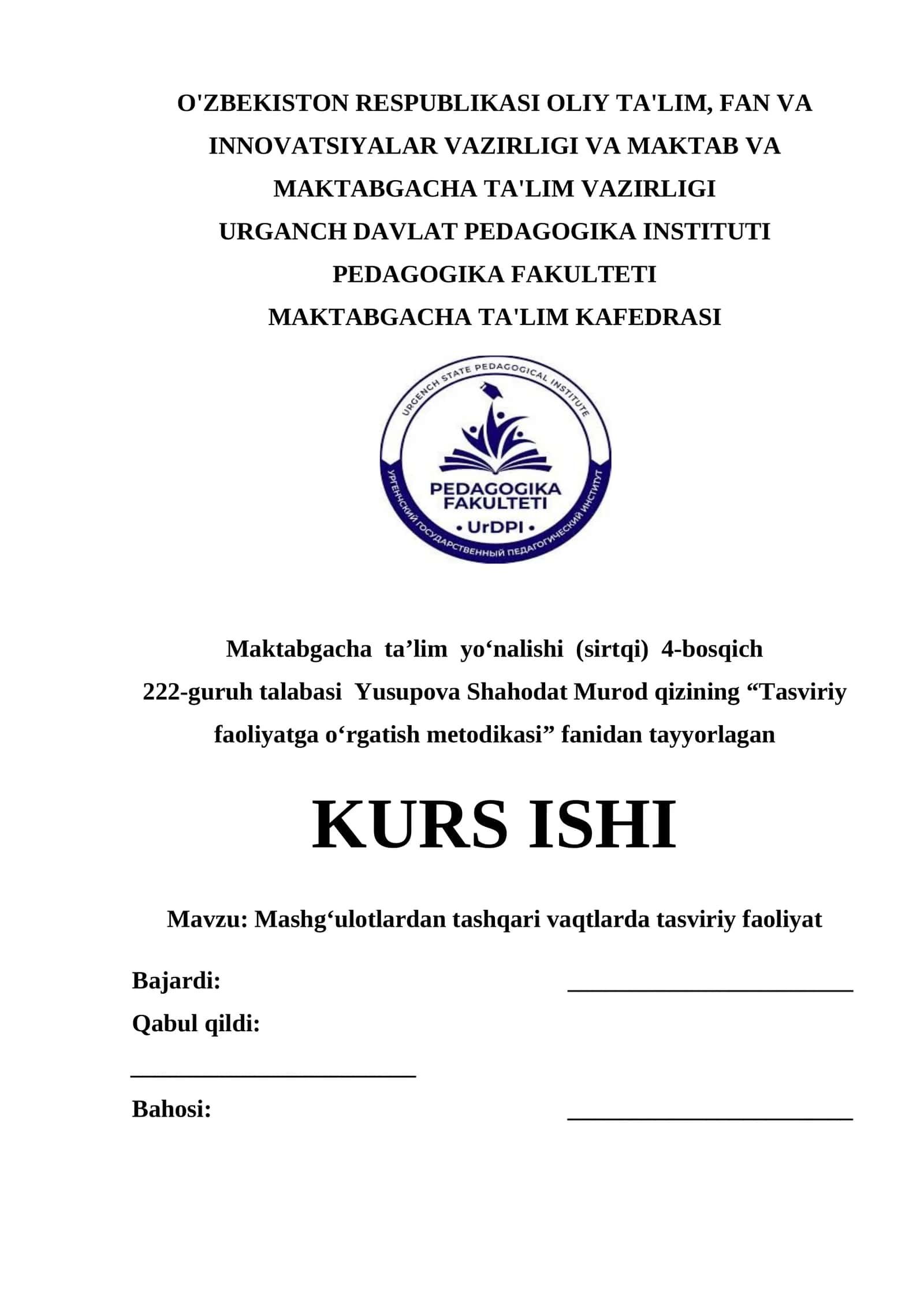 Mashg‘ulotlardan tashqari vaqtlarda tasviriy faoliyat 1
