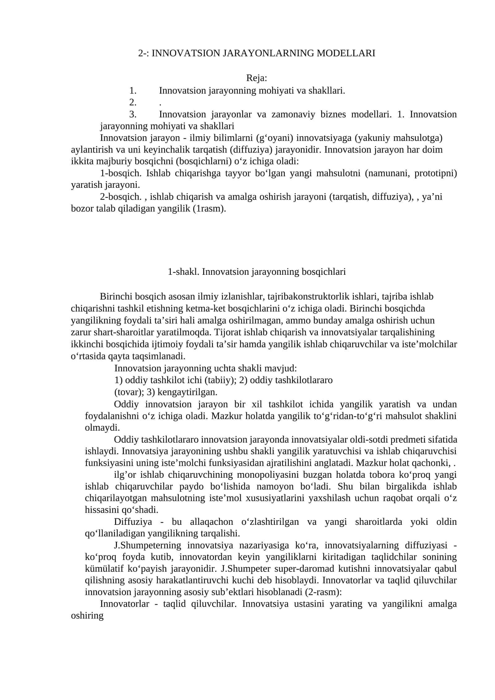 INNOVATSION JARAYONLARNING MODELLARI 1