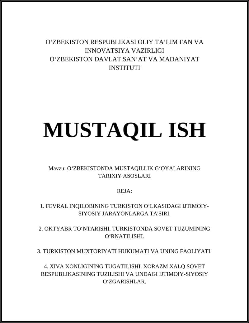 O‘ZBEKISTONDA MUSTAQILLIK G‘OYALARINING TARIXIY ASOSLARI 1