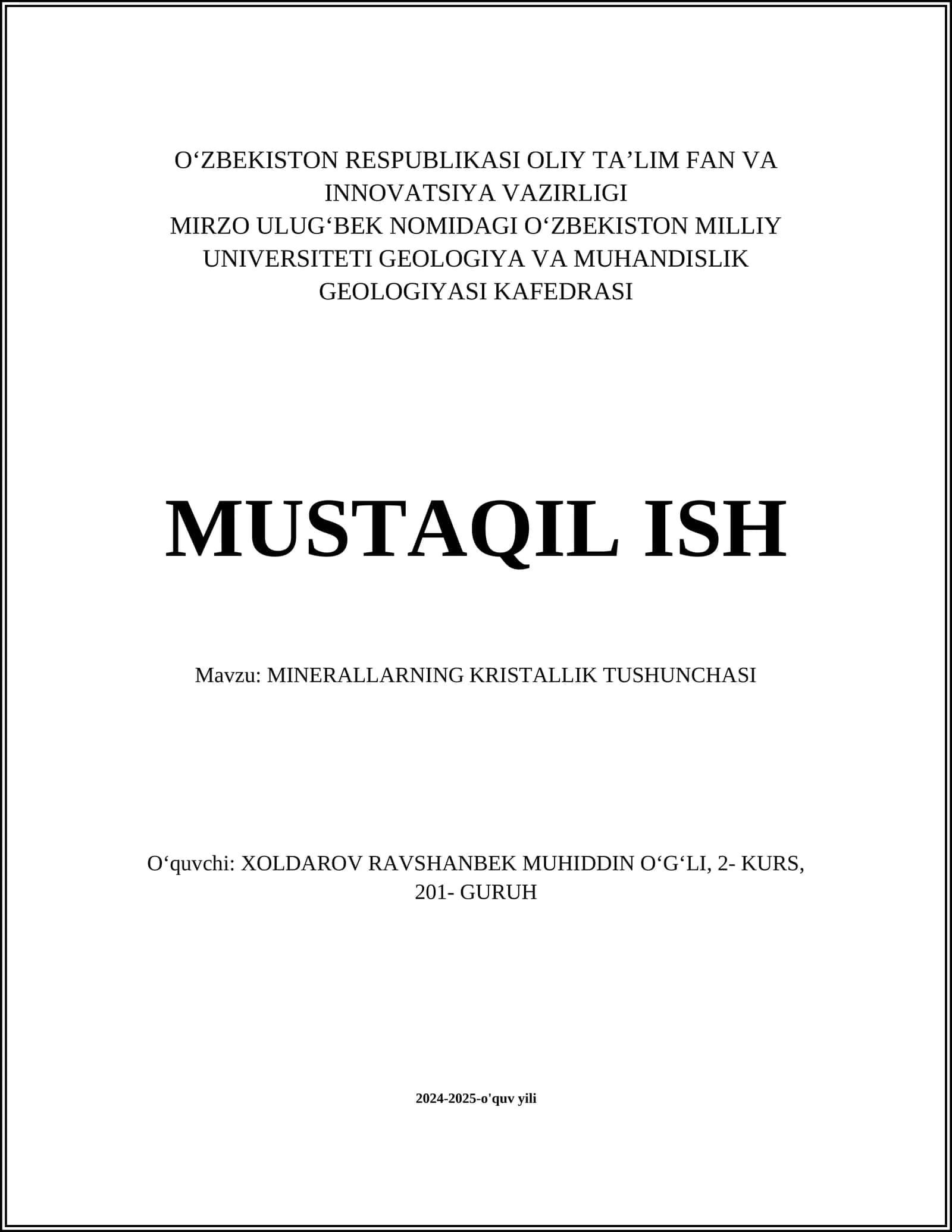 MINERALLARNING KRISTALLIK TUSHUNCHASI 1
