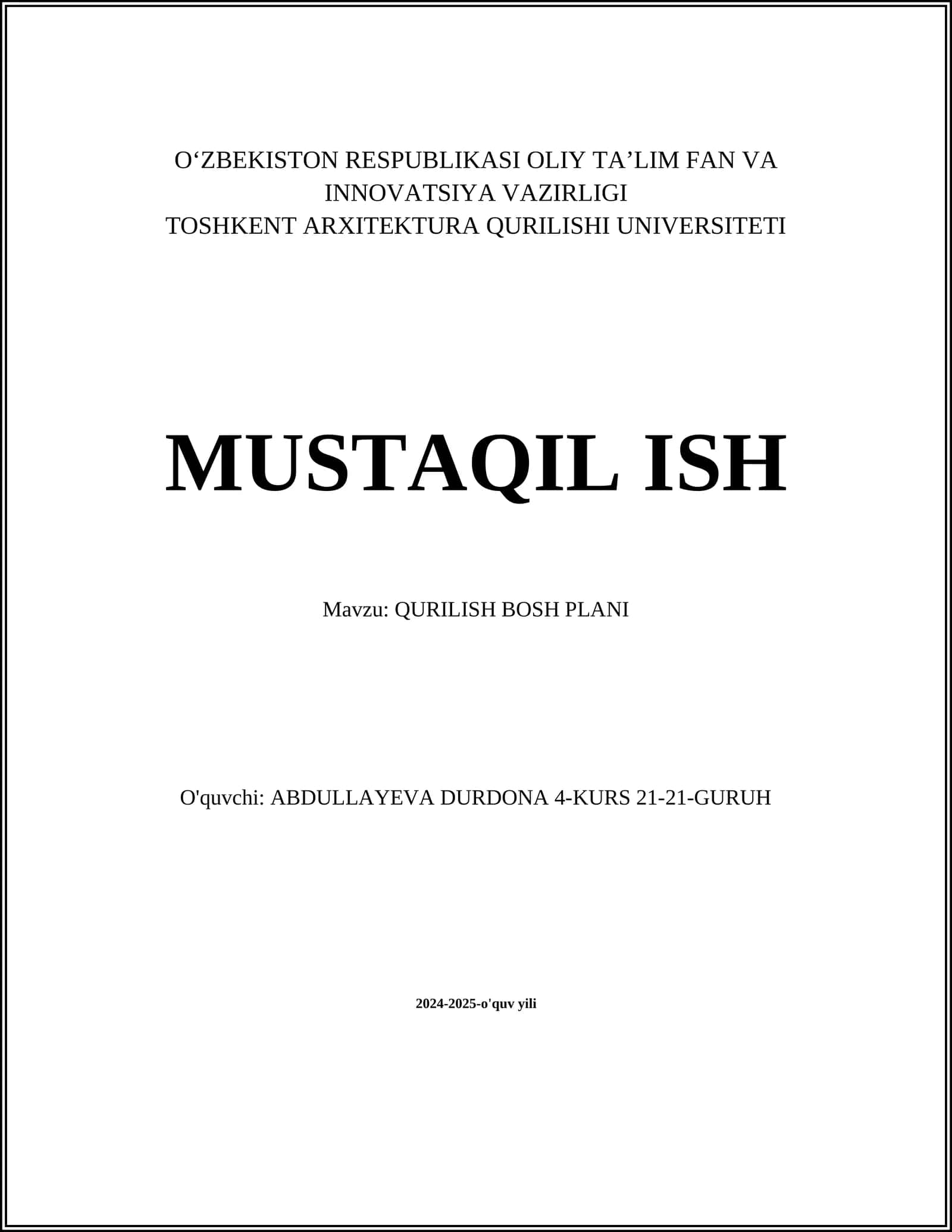 QURILISH BOSH PLANI 1