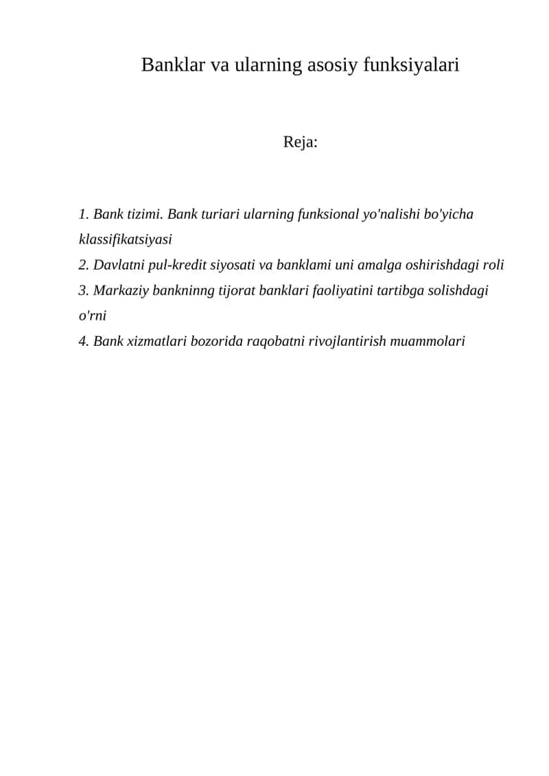 Banklar va ularning asosiy funksiyalari 1
