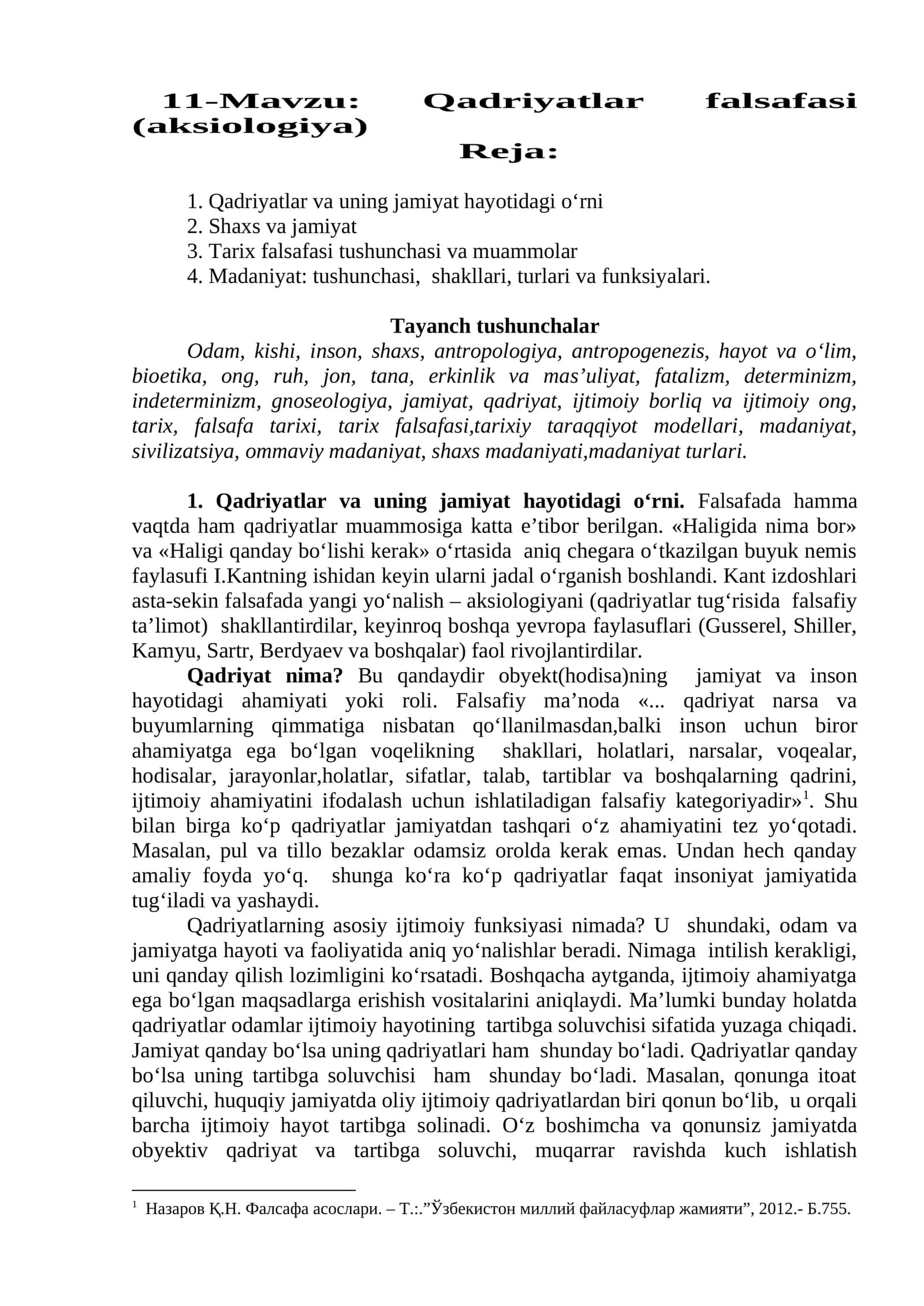 Qadriyatlar falsafasi (aksiologiya) 1