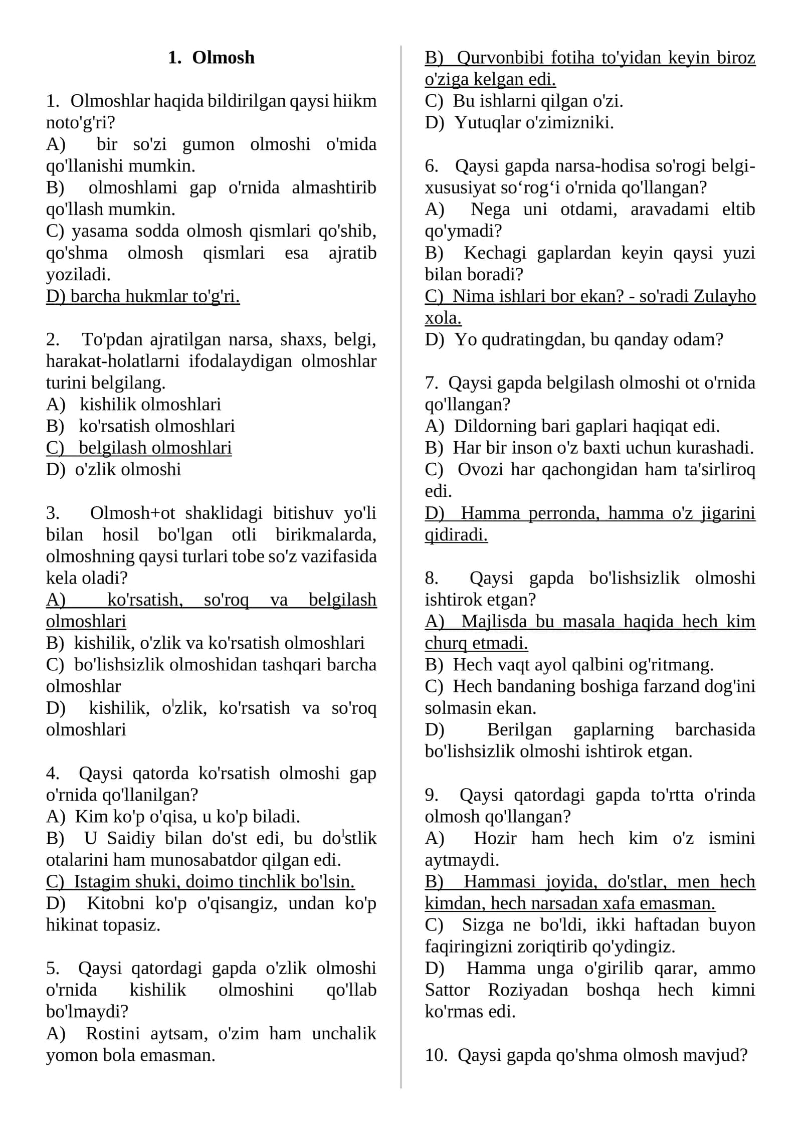 Olmosh , ravish test (ona tili) 1