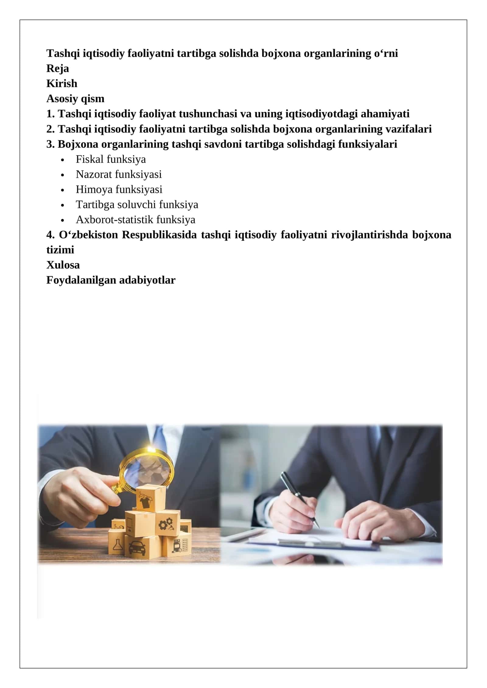 Tashqi iqtisodiy faoliyatni tartibga solishda bojxona organlarining o‘rni 1