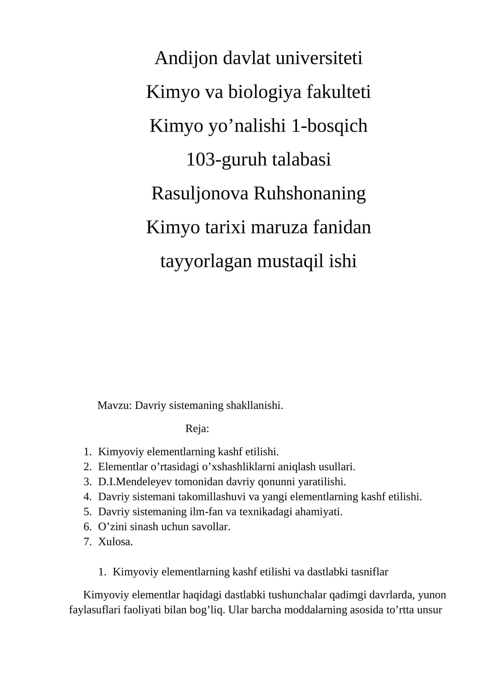 Davriy sistemaning shakllanishi 1