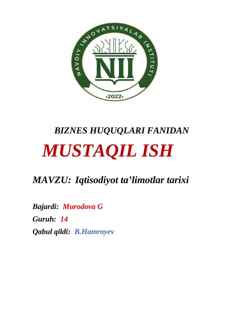 Iqtisodiyot ta’limotlar tarixi 1