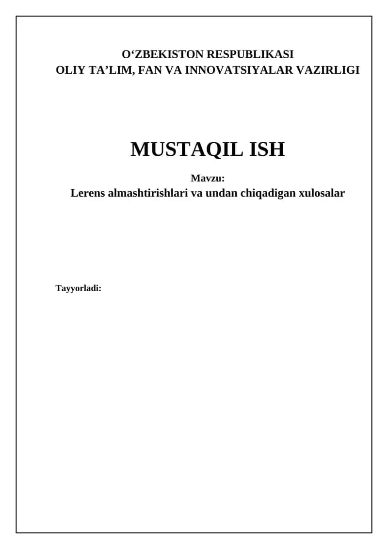 Lerens almashtirishlari va undan chiqadigan xulosalar 1