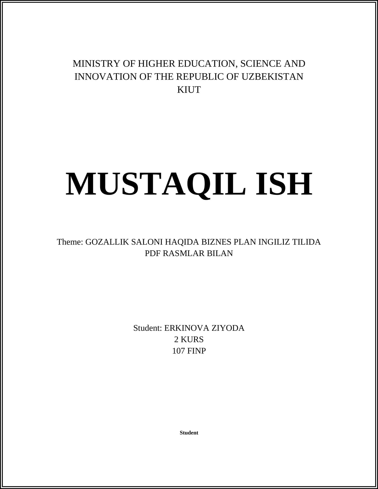 GOZALLIK SALONI HAQIDA BIZNES PLAN INGILIZ TILIDA PDF RASMLAR BILAN 1