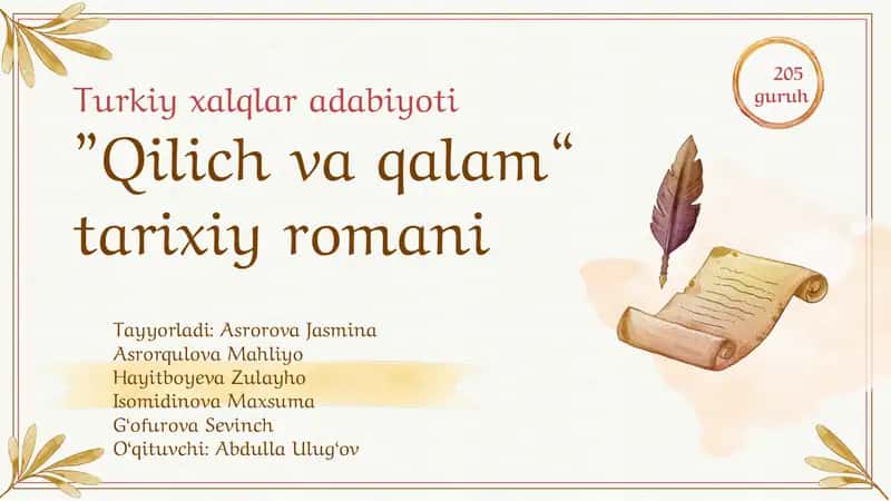 Qilish va qalam tarixiy romoni 1